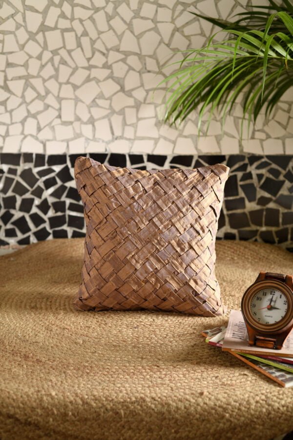 Dusky Brown Silk Woven Cushion image 1