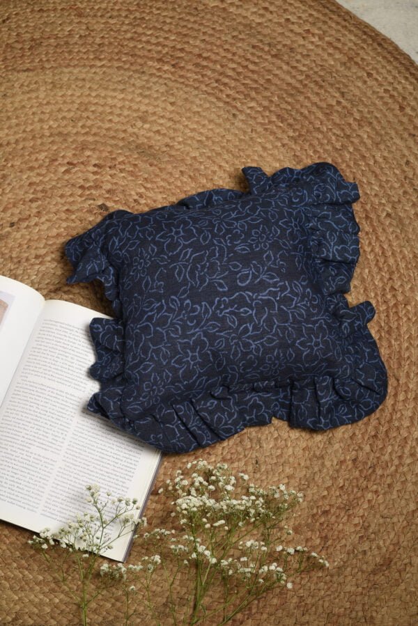 Cascades of Blue Botanical Ruffled Cushion image 1